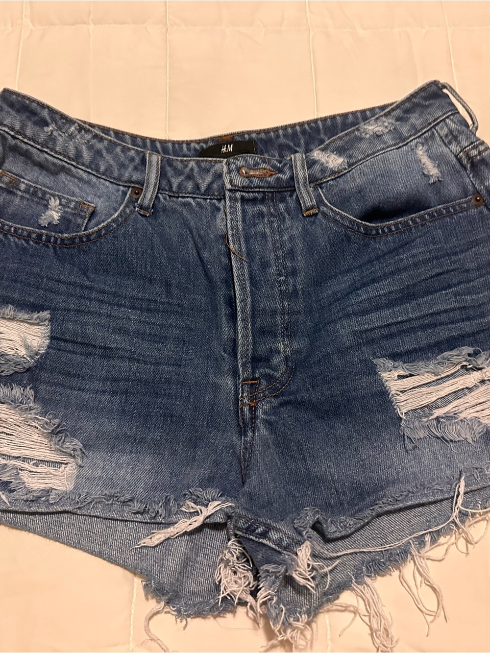 H&M Distressed Blue Denim Cutoff Shorts